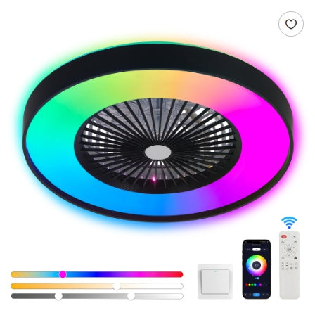 23" Smart Black Ceiling Fan with LED RGB Light 