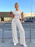 Trendy Queen Women’s 2-Piece Summer Lounge Set | Ruched Top & Wide Leg Pants