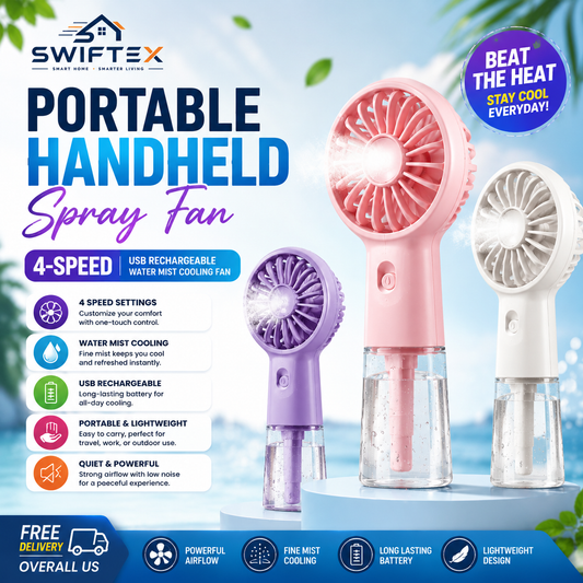 Portable Handheld Spray Mist Fan | 4-Speed USB Cooling Fan | Free US Delivery