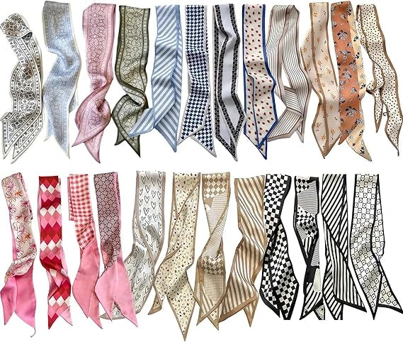 Set of 24 Versatile Fashion Scarves: Multi-Use Accessories for Hair, Bags, and Neckwear