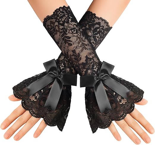 Avidlove Women’s Ruffle Bow Lace Fingerless Gloves – Elegant Mid-Elbow Sleeves