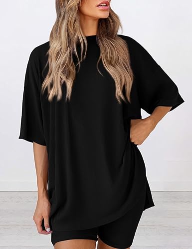 PRETTYGARDEN Women’s 2-Piece Summer Co-ord Set | Oversized High-Low Tee &amp; Biker Shorts