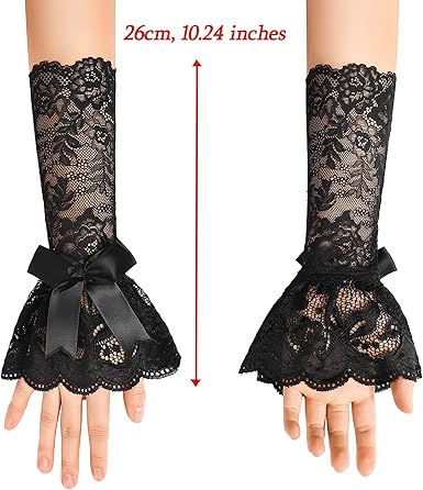 Avidlove Women’s Ruffle Bow Lace Fingerless Gloves – Elegant Mid-Elbow Sleeves