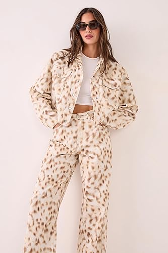 Women’s Deer Print Denim Barrel Leg Jeans | 100% Cotton High-Rise Trouser