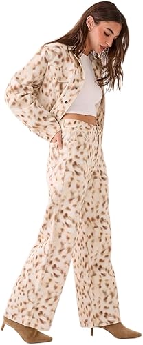 Women’s Deer Print Denim Barrel Leg Jeans | 100% Cotton High-Rise Trouser