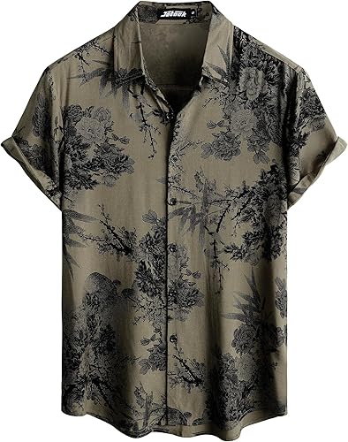 Men's Tropical Hawaiian Short Sleeve Shirt | 100% Rayon Floral Button-Down