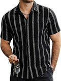 Men’s Ribbed Textured Striped Button-Down | Classic Short Sleeve Summer Shirt