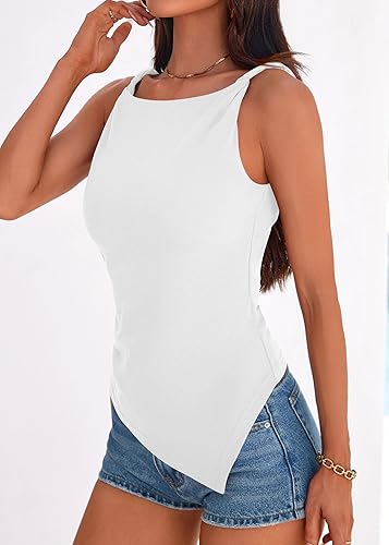 KIRUNDO Women’s Asymmetrical Ruched Tank Top | Chic Twist-Strap Summer Essential