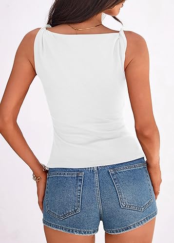 KIRUNDO Women’s Asymmetrical Ruched Tank Top | Chic Twist-Strap Summer Essential