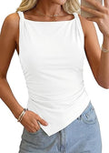 KIRUNDO Women’s Asymmetrical Ruched Tank Top | Chic Twist-Strap Summer Essential